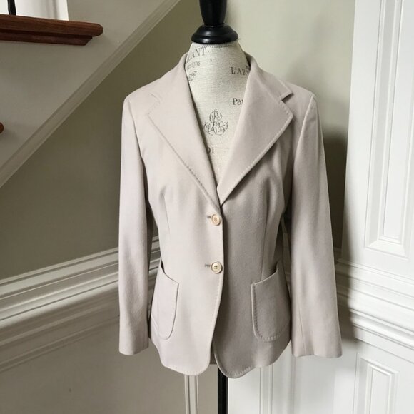 Max Mara Blazer Jacket Coat Womens 14 Beige Tan Wool Two Button Single Breasted - Picture 2 of 11